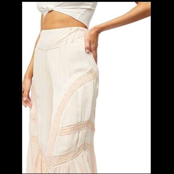 Free People Lovin Easy Lace Pants Trousers Size L Boho Tan - Picture 7 of 17